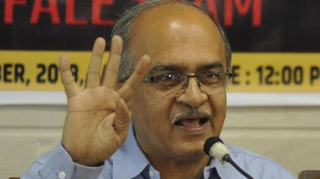 Lawyer Prashant Bhushan is seen in this file photo in Chandigarh. The Supreme Court had on August 14 held Bhushan guilty of contempt of court for two tweets against the judiciary.(Karun Sharma/HT Photo)