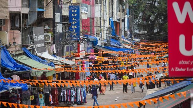 Minimal footfall seen at Sarojini Market on the occasion of Janmashtami, in New Delhi, India, on Wednesday, August 12, 2020. (Photo by Amal KS/ Hindustan Times)(Amal KS/HT PHOTO)