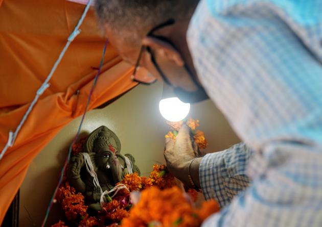 Devotees visit Siddhivinayak temple on the first day of the Ganesh Chaturthi festival, at Dwarka sector 12, in New Delhi on Saturday. (ANI) Devotees visit Siddhivinayak temple on the first day of the Ganesh Chaturthi festival, at Dwarka sector 12, in New Delhi on Saturday. (ANI)