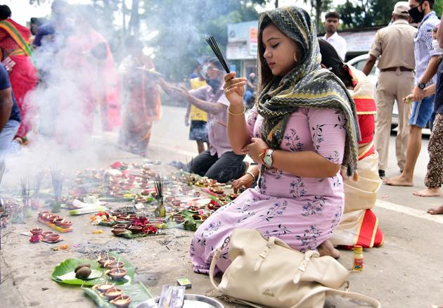 Devotees offer prayers to Lord Ganesha on the occasion of Ganesh Chaturthi Festival in Nagaon District, Assam on Saturday. (ANI) Devotees offer prayers to Lord Ganesha on the occasion of Ganesh Chaturthi Festival in Nagaon District, Assam on Saturday. (ANI)