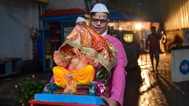 As part of the code of conduct, the police have banned any procession, while mandals have been barred from making temples.(PTI)