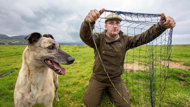 McGonigal holds up the net he was using in his operation at County Donegal in northwest Ireland on August 18. While rabbits are house pets for many, they are considered pests in the Irish countryside. Their greed of vegetation as well as their warrens interfering with buildings falls out of line with the countryside balance. Add to that their quick breeding rate that can rapidly inflate numbers. (Paul Faith / AFP)