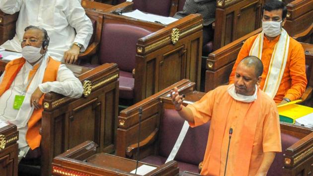 Uttar Pradesh chief minister Yogi Adityanath took on the opposition during his address in the legislative assembly in Lucknow.(PTI Photo) Uttar Pradesh chief minister Yogi Adityanath took on the opposition during his address in the legislative assembly in Lucknow.(PTI Photo)