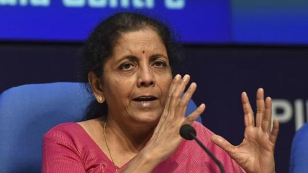 Finance Minister Nirmala Sitharaman addresses a press conference in New Delhi.(PTI) Finance Minister Nirmala Sitharaman addresses a press conference in New Delhi.(PTI)