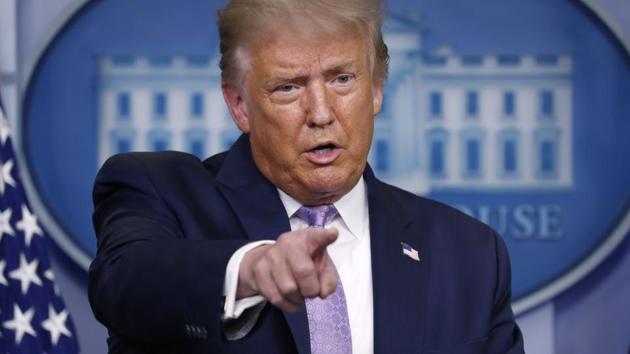 President Donald Trump during a press briefing at the White House in Washington(AP File Photo)