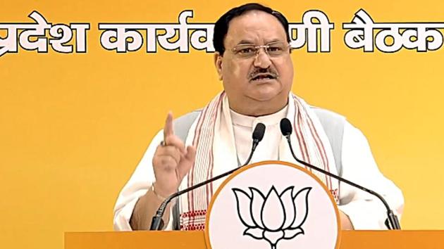 BJP national president JP Nadda addressed virtual Bihar BJP executive meeting as party heads to assembly elections in Bihar.(ANI Photo)