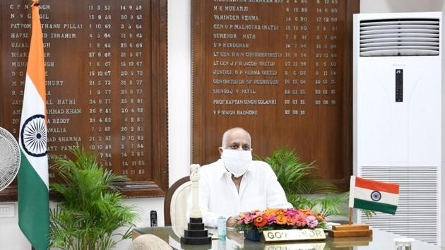 VP Singh Badnore chairing a meeting through video conference on Monday.