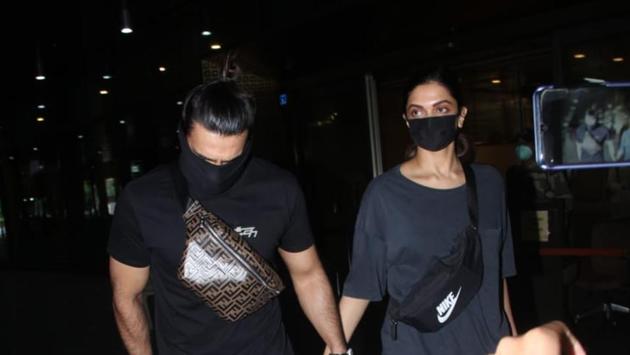 Ranveer Singh and Deepika Padukone at the Mumbai airport.