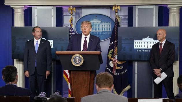 US president Donald Trump holds a news conference about the latest coronavirus disease (Covid-19) developments in Washington, US on August 23, 2020.(Reuters Photo) US president Donald Trump holds a news conference about the latest coronavirus disease (Covid-19) developments in Washington, US on August 23, 2020.(Reuters Photo)