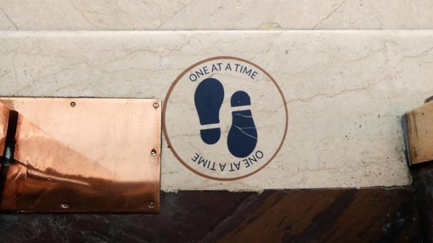 A social distancing marker is displayed on the floor inside the Bukhara Restaurant at the ITC Maurya Sheraton Hotel ahead of its reopening in New Delhi on August 22. The spike did not have much to do with opening economic activities since those decision were taken on economic and political factors, and not on epidemiological aspects, Dr Lalit Kant, former head, epidemiology, Indian Council of Medical Research (ICMR), told HT. (T Narayan / Bloomberg) A social distancing marker is displayed on the floor inside the Bukhara Restaurant at the ITC Maurya Sheraton Hotel ahead of its reopening in New Delhi on August 22. The spike did not have much to do with opening economic activities since those decision were taken on economic and political factors, and not on epidemiological aspects, Dr Lalit Kant, former head, epidemiology, Indian Council of Medical Research (ICMR), told HT. (T Narayan / Bloomberg)