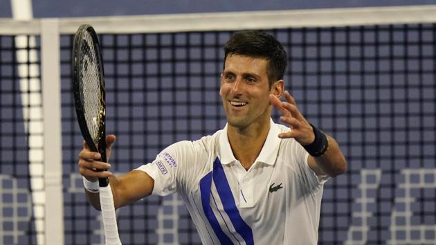 Novak Djokovic, of Serbia, reacts to winning his match over Ricardas Berankis, of Lithuania, during the second round at the Western & Southern Open tennis tournament Monday, Aug. 24, 2020, in New York. (AP Photo/Frank Franklin II)(AP)