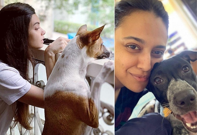 Diana Penty and Swara Bhasker with their respective pets.(Instagram)