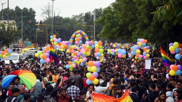 Members and allies of the lesbian, gay, bisexual, transgender (LGBT) community take part in Delhi's 12th Queer Pride March. (Amal KS/HT PHOTO) Members and allies of the lesbian, gay, bisexual, transgender (LGBT) community take part in Delhi's 12th Queer Pride March. (Amal KS/HT PHOTO)