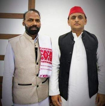 Lotanram Nishad with SP national president Akhilesh Yadav. Lotanram Nishad with SP national president Akhilesh Yadav.