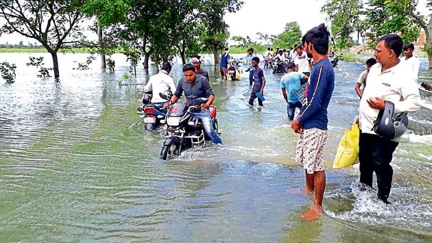 A view of flood-affected village, Gopalganj, Bihar, August 21,2020(Santosh Kumar/ Hindustan Times)