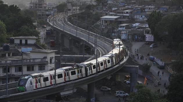 Mumbai, India, June 08, 2014: A Mumbai metro train runs on the first day of commencing operations at Ghatkopar in Mumbai, India on Sunday, June 08, 2014. (Kunal Patil/Hindustan Times) Mumbai, India, June 08, 2014: A Mumbai metro train runs on the first day of commencing operations at Ghatkopar in Mumbai, India on Sunday, June 08, 2014. (Kunal Patil/Hindustan Times)