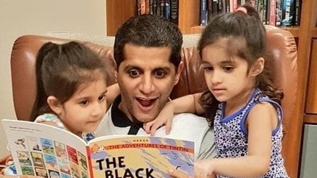 Karanvir Bohra with his daughters Vienna and Raya Bella.