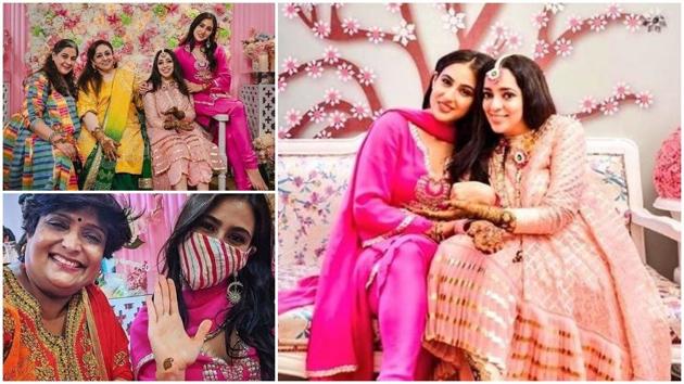 Sara Ali Khan and Amrita Singh at the mehendi function of Nidhi Dutta. Sara Ali Khan and Amrita Singh at the mehendi function of Nidhi Dutta.