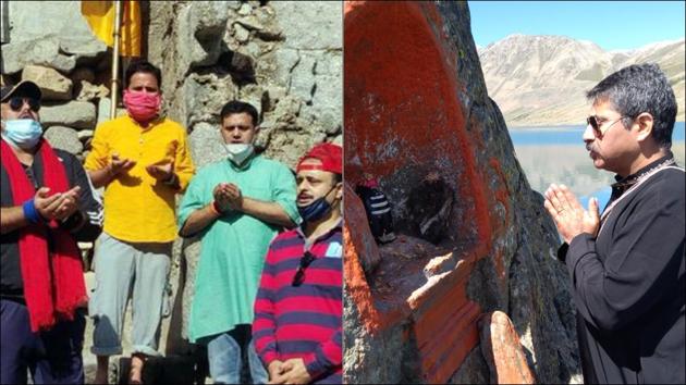 Devotees perform pilgrimage to Harmukh Gangbal lake shrine in Kashmir(Twitter/JammuKashmir5/anil_bhatt03)