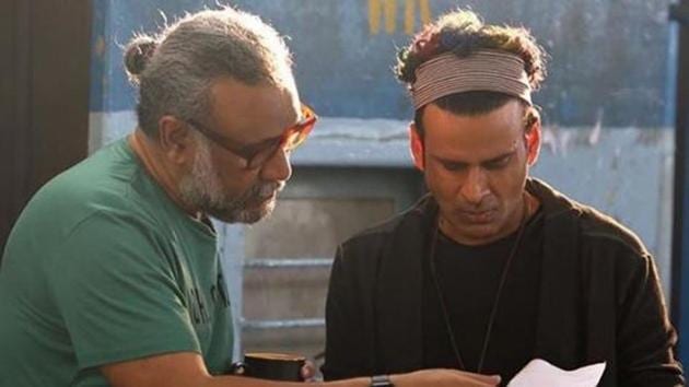 Anubhav Sinha and Manoj Bajpayee on set.