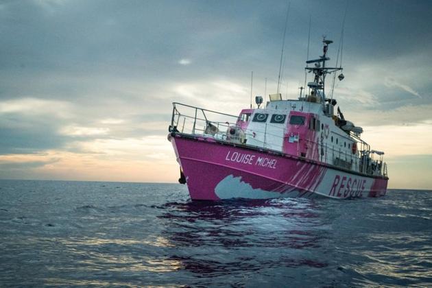 In this undated handout photo, the Louise Michel, a migrants search and rescue ship operating in the Mediterranean and financed by British street artist Banksy, is seen at sea.  (via REUTERS) 