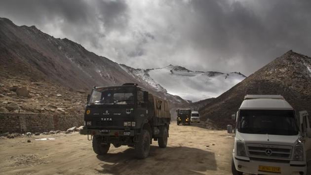 File photo: Indian Army truck crosses Chang la pass near Pangong Lake in Ladakh region.(AP)