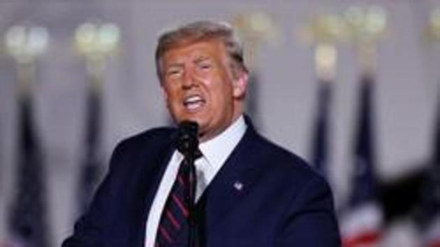 US President Donald Trump delivers his acceptance speech as the 2020 Republican presidential nominee during the final event of the Republican National Convention on the South Lawn of the White House in Washington.(Reuters) US President Donald Trump delivers his acceptance speech as the 2020 Republican presidential nominee during the final event of the Republican National Convention on the South Lawn of the White House in Washington.(Reuters)