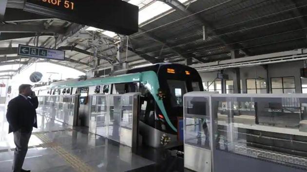 The services of the Noida-Greater Noida metro were suspended on March 22 due to the coronavirus outbreak.(HT file photo)