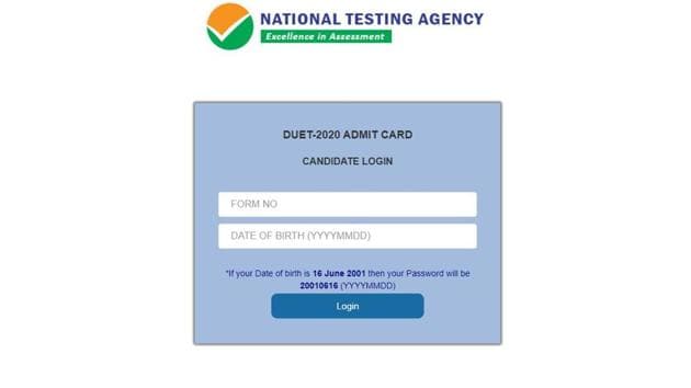 DUET 2020 admit card.(Screengrab)