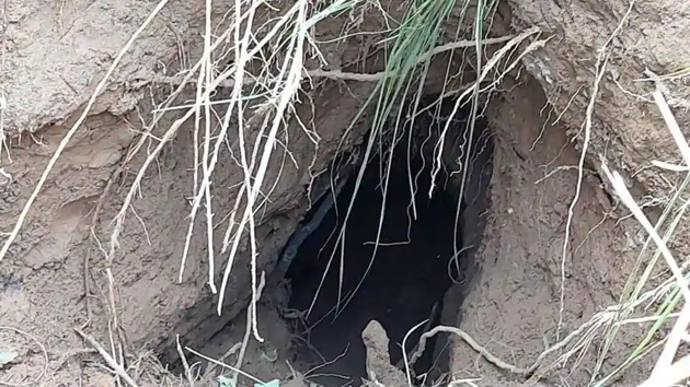 The tunnel was discovered on Saturday in Jammu and Kashmir’s Samba sector.(HT PHOTO)