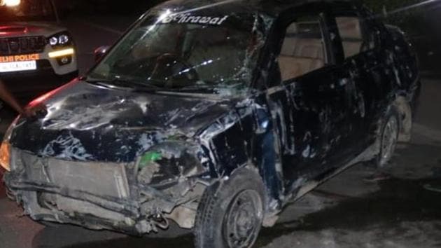 Preliminary probe revealed that some “distraction” caused the car to veer towards its right and crash into the road divider.(HT photo) Preliminary probe revealed that some “distraction” caused the car to veer towards its right and crash into the road divider.(HT photo)