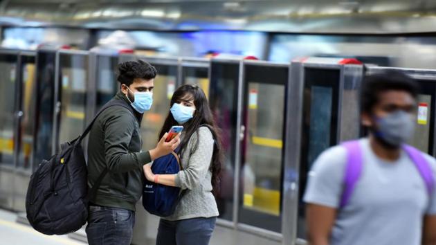 File photo: Commuters seen at Rajiv Chowk Metro Station before the nationwide lockdown due to Covid-19.(Raj K Raj/HT PHOTO)