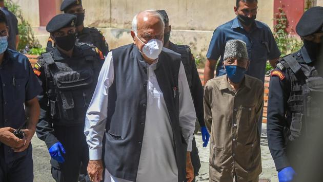 National Conference president Farooq Abdullah arrives to attend the party's first-ever meeting after nullification of Article 370, in Srinagar on August 29. (PTI) National Conference president Farooq Abdullah arrives to attend the party's first-ever meeting after nullification of Article 370, in Srinagar on August 29. (PTI)