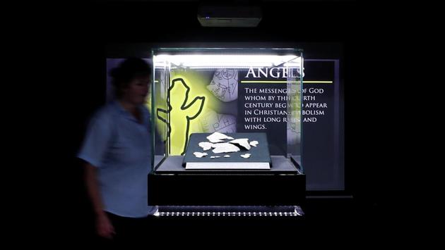 Pieces of a 1,400-year-old Christian chalice found at the Vindolanda Roman fort believed to be the oldest artefact of its kind ever found in Britain, are seen on display for the first time at the Vindolanda Museum in Northumberland, Britain August 31, 2020. REUTERS/Lee Smith (REUTERS)