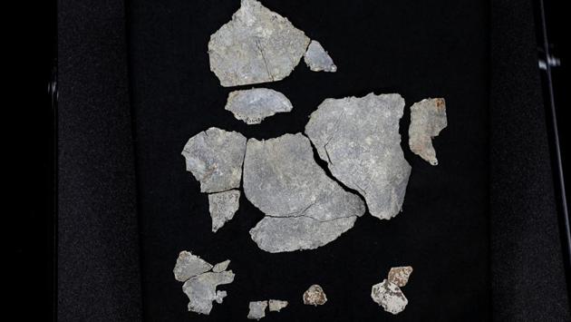 Pieces of a 1,400-year-old Christian chalice found at the Vindolanda Roman fort believed to be the oldest artefact of its kind ever found in Britain, are seen on display for the first time at the Vindolanda Museum in Northumberland, Britain August 31, 2020. REUTERS/Lee Smith (REUTERS)