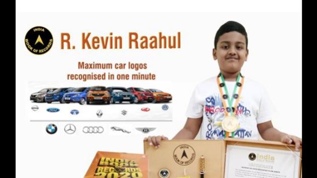 A seven-year-old boy, Kevin Raahul, set a record when he identified 150 car logos in one minute.kevin raahul india book (Facebook/@India Book of Records)
