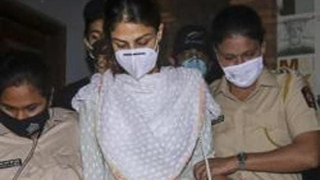 Bollywood actress Rhea Chakraborty outside the Enforcement Directorate (ED) office.(PTI File Photo) Bollywood actress Rhea Chakraborty outside the Enforcement Directorate (ED) office.(PTI File Photo)