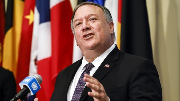 Secretary of State Mike Pompeo addressed a press conference at the State Department on Wednesday (AP) Secretary of State Mike Pompeo addressed a press conference at the State Department on Wednesday (AP)