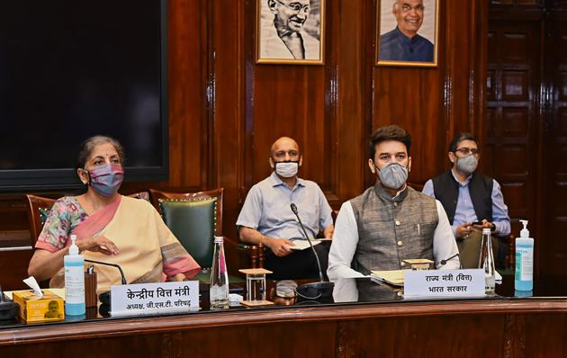Union finance minister Nirmala Sitharaman chairs the 41st GST Council meeting via video conferencing, New Delhi, 2020(PTI)