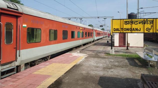 Rajdhani Express train had arrived at 6:40 am at the station and has remained stranded there since then. (HT Photo) Rajdhani Express train had arrived at 6:40 am at the station and has remained stranded there since then. (HT Photo)