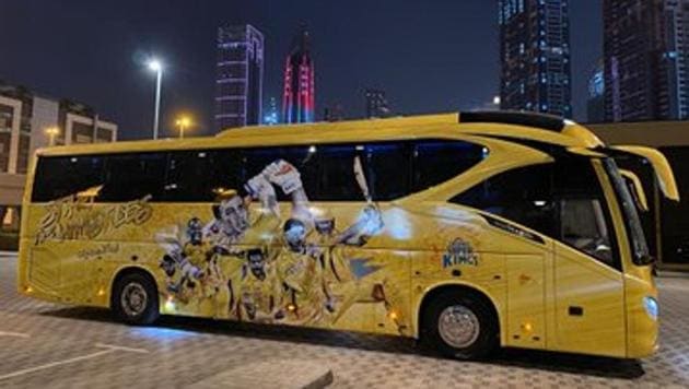 Chennai Super Kings official team bus.(Twitter/CSK)