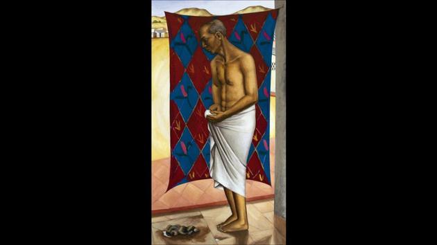 Bhayya, Acrylic on canvas, 1999. The migrant is not a new figure in Patwardhan’s works. But there is a crucial difference between “Departure” and his previous works. In this piece, the dignity of the migrant is not in question, his private space is well delineated; the line drawing on the other hand is a study on absolute loss, not just of livelihood but also of the dignity afforded by home and personal space. (Sudhir Patwardhan)