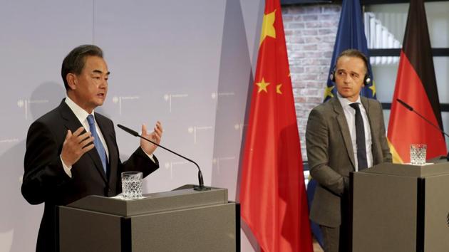 German foreign minister Heiko Maas, right, and China's foreign minister Wang Yi, left, in Berlin, Germany on Tuesday. (AP Photo) German foreign minister Heiko Maas, right, and China's foreign minister Wang Yi, left, in Berlin, Germany on Tuesday. (AP Photo)