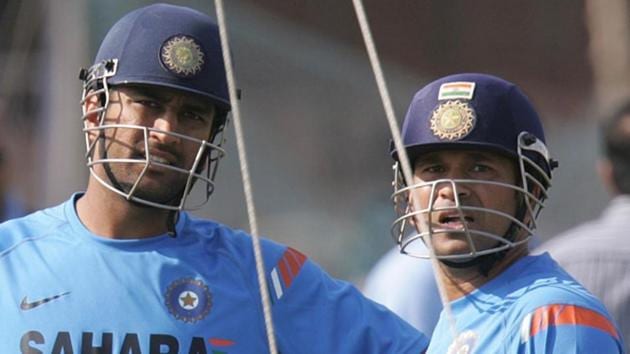 MS Dhoni and Sachin Tendulkar during a net session.(Getty Images)