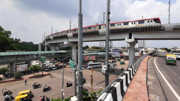 Trial of Lucknow Metro begins from Saturday, September 5.(Deepak Gupta/Hindustan Times)