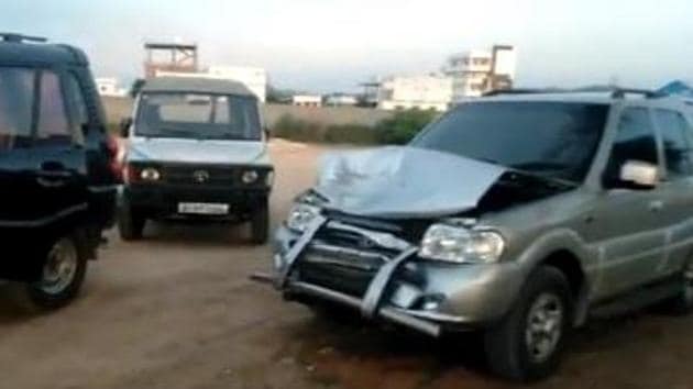 Chandrababu Naidu who was in the fourth car in the convoy, escaped unhurt, as his car also came to a sudden halt but did not collide with the vehicle before it. (Photo: Videograb)