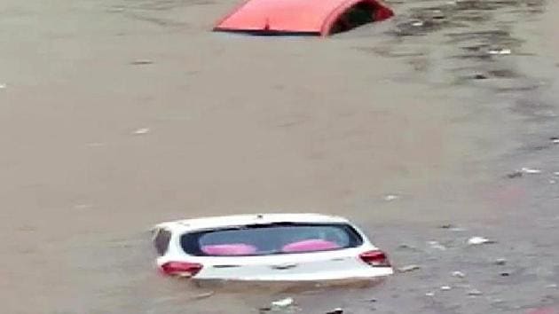 Vehicles submerged in water following heavy rainfall earlier in August, in Jaipur. (ANI) Vehicles submerged in water following heavy rainfall earlier in August, in Jaipur. (ANI)
