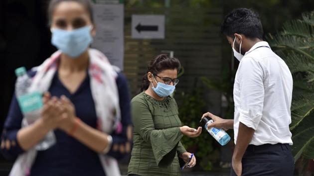 Students exit after appearing for the Delhi University (DU) entrance exam at a test centre in Kalkaji, New Delhi on September 6. India’s doubling rate — the number of days it takes for infections to double — now stands at 32.6days, with a higher number meaning cases are growing slower in a region. Cases in Brazil, however, have dropped significantly from their peak and the doubling rate there is around 70 days. (Sanjeev Verma / HT Photo) Students exit after appearing for the Delhi University (DU) entrance exam at a test centre in Kalkaji, New Delhi on September 6. India’s doubling rate — the number of days it takes for infections to double — now stands at 32.6days, with a higher number meaning cases are growing slower in a region. Cases in Brazil, however, have dropped significantly from their peak and the doubling rate there is around 70 days. (Sanjeev Verma / HT Photo)