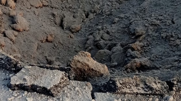 Earlier on Sunday night, the police forces had a providential escape when the Maoists set off an Improvised Explosive Device (IED) on Tippapuram-Pedda Midisileru road. The explosion left a three-feet deep crater on the road.(HT PHOTO.)