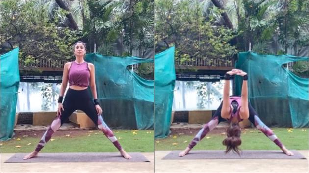 Shilpa Shetty Kundra nails Prasarita Padottanasana in latest fitness video(Instagram/theshilpashetty)